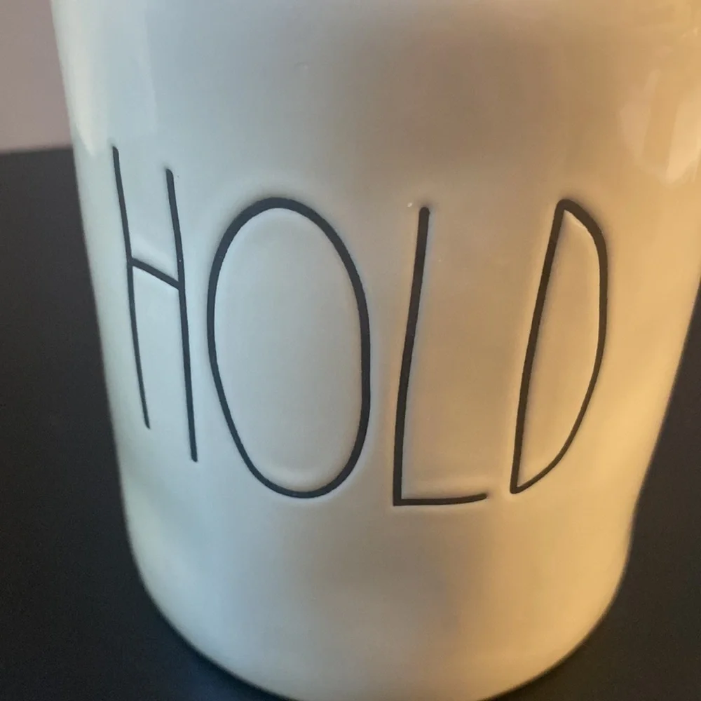 RAE DUNN HOLD medium 8” ceramic canister snack jar